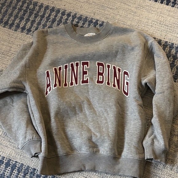 Anine Bing Tops - Anine Bing Gray Crewneck with Maroon logo